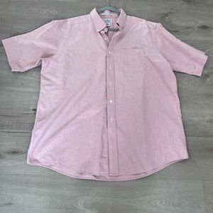 LL Bean Shirt Men 17 1/2 Pink Button Down Striped Wrinkle Resistant Short Sleeve
